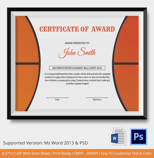 10 Basketball Sports Certificates | Certificate Templates regarding 10 Sportsmanship Certificate Templates Free