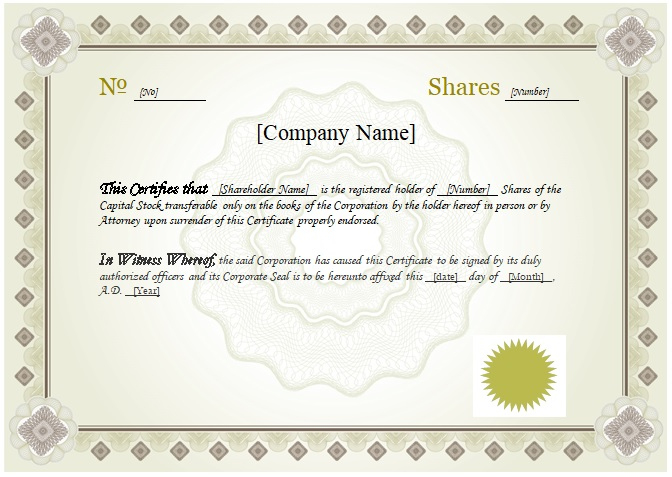 10 Best Free Stock Certificate Templates (Word, Pdf) inside Blank Share Certificate Template Free