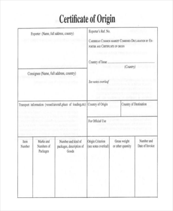 10+ Certificate Of Origin Templates | Word, Excel &amp;amp; Pdf in Certificate Of Origin Form Template