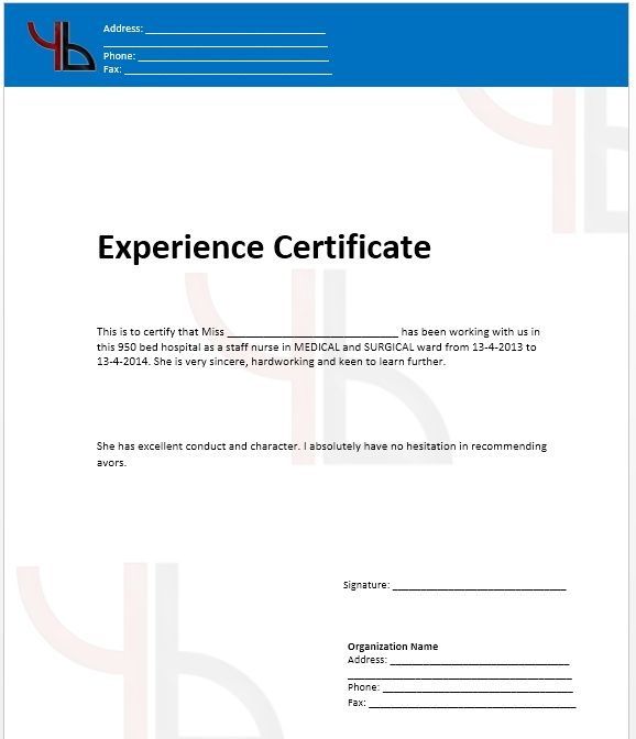 10+ Experience Certificate Formats | Free Printable Word for Certificate Of Experience Template