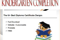 10+ Kindergarten Completion Certificate Printables Free for Best Kindergarten Diploma Certificate Templates 10 Designs Free