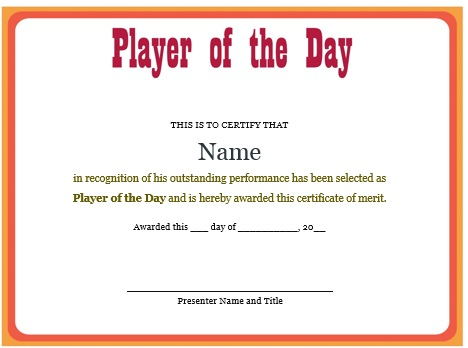 10 + Professional Player Of The Day Certificate Templates intended for Best Player Of The Day Certificate Template