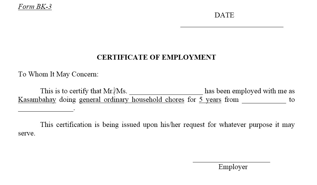 12 Free Sample Employment Certificate Templates - Printable for Certificate Of Employment Template