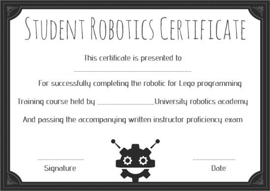 12+ Robotics Certificate Templates For Training Institutes pertaining to Robotics Certificate Template Free