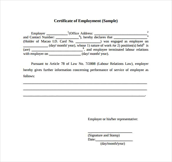 13+ Free Certificate Of Employment Samples - Word Excel Samples intended for Quality Sample Certificate Employment Template