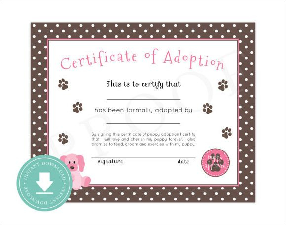 15+ Adoption Certificate Templates | Free Printable Word regarding Best Dog Adoption Certificate Editable Templates