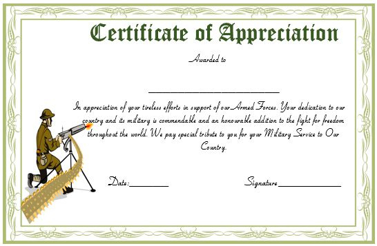 20+ Professional Army Certificate Of Appreciation Templates throughout Army Certificate Of Appreciation Template
