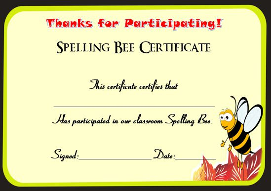 21 Free Printable Spelling Bee Certificates: Participation for Fresh Spelling Bee Award Certificate Template