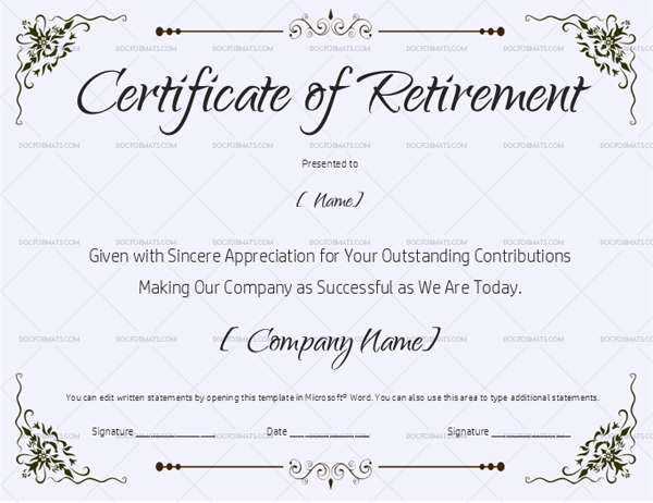 22+ Retirement Certificate Templates - In Word And Pdf | Doc with regard to New Retirement Certificate Templates