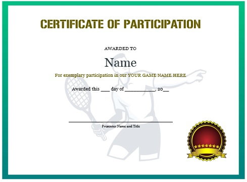 25 Free Tennis Certificate Templates - Download, Customize regarding Fresh Tennis Participation Certificate