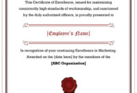 40 Amazing Certificate Of Excellence Templates – Printable in Quality Free Certificate Of Excellence Template