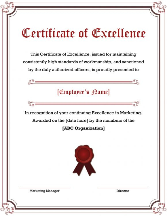 40 Amazing Certificate Of Excellence Templates - Printable pertaining to Best Award Of Excellence Certificate Template