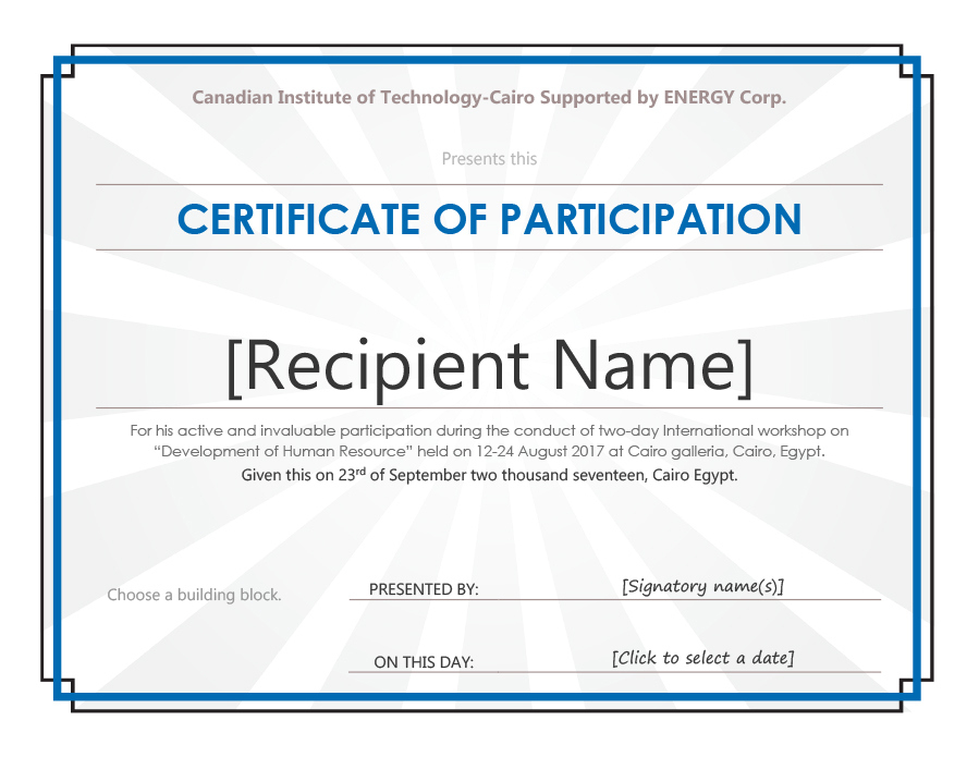40+ Certificate Of Participation Templates - Printable Templates regarding Fresh Certificate Of Participation Word Template