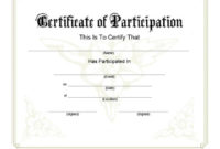 40+ Certificate Of Participation Templates – Printable Templates within New Participation Certificate Templates Free Download