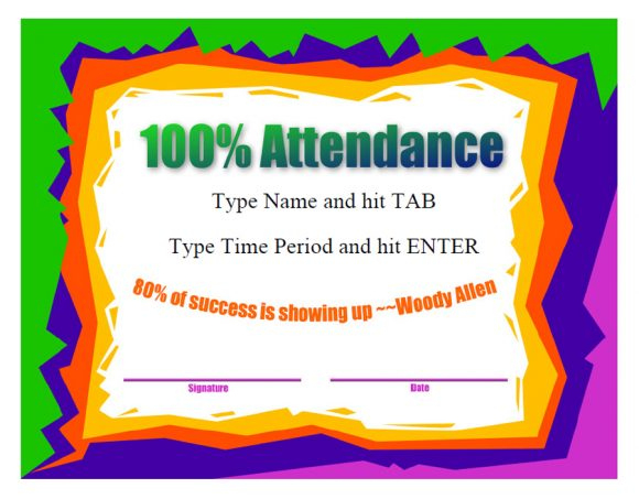 40 Printable Perfect Attendance Award Templates &amp;amp; Ideas in New Perfect Attendance Certificate Template