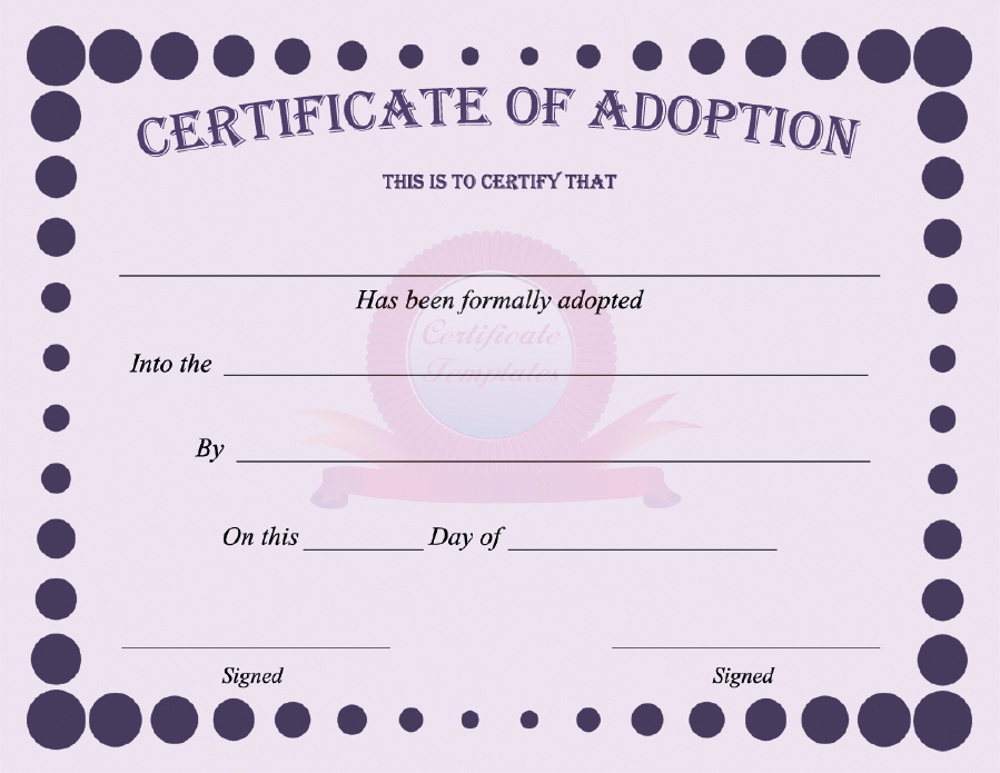 40+ Real &amp; Fake Adoption Certificate Templates - Printable in Unique Pet Adoption Certificate Template