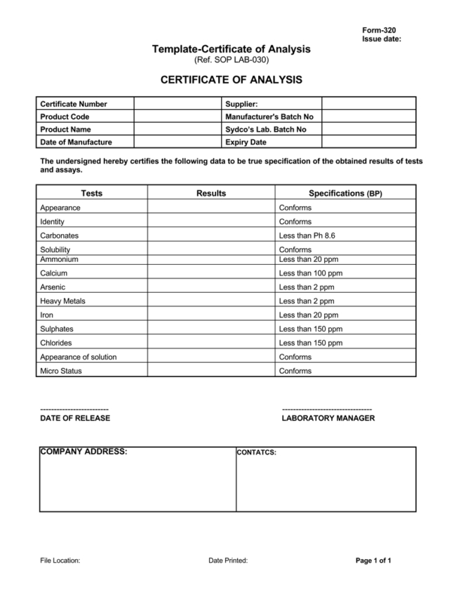 5+ Certificate Of Analysis Templates &amp;amp; Samples (Word And Pdf) within Unique Certificate Of Analysis Template
