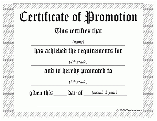 5Th Grade Promotion Certificate Template | This Certificate within Quality School Promotion Certificate Template 10 New Designs Free