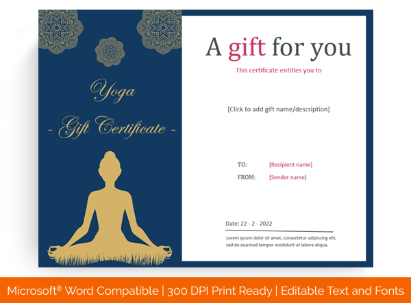 6+ Yoga Gift Certificate Templates (In Word, Pdf Format) with Yoga Gift Certificate Template Free
