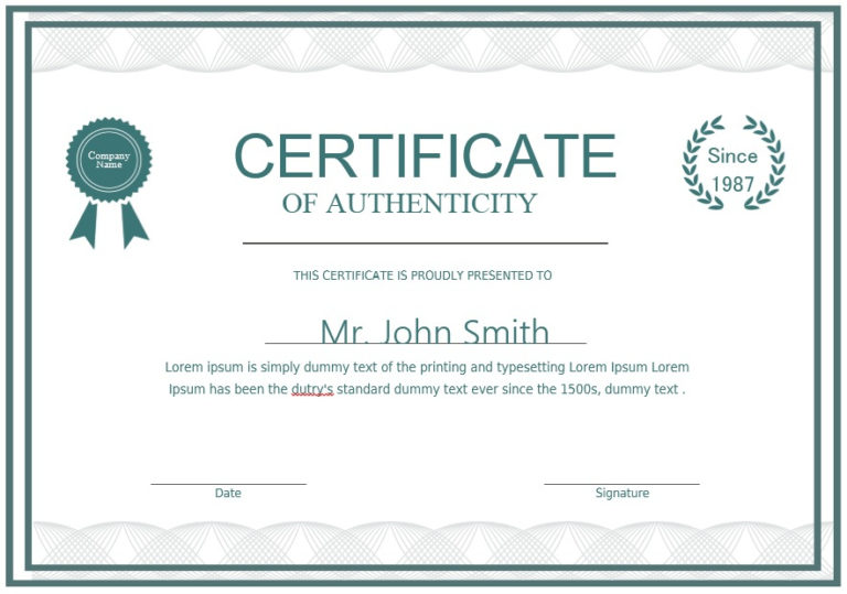 7 Free Sample Authenticity Certificate Templates – Printable for ...