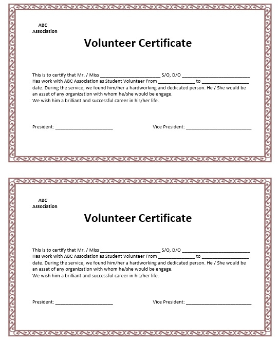 9 Free Sample Volunteer Certificate Templates - Printable pertaining to Unique Volunteer Certificate Template