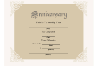 A Beautiful Anniversary Certificate Honoring Years Of for New Anniversary Certificate Template Free