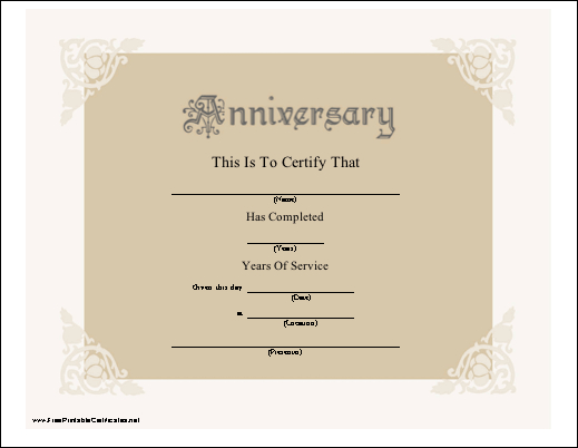 A Beautiful Anniversary Certificate Honoring Years Of regarding Best Employee Anniversary Certificate Template