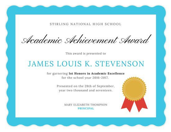 Academic Excellence Certificate | Awards Certificates intended for Academic Certificate