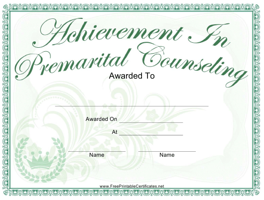 Achievement Of Premarital Counseling Certificate Template inside Marriage Counseling Certificate Template