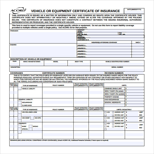 Acord Insurance Certificate Template (8) - Templates Example with Acord Insurance Certificate Template