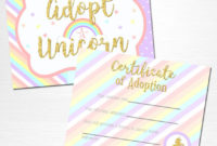 Adopt A Unicorn Certificate Unicorn Rainbow Birthday Party with regard to Unicorn Adoption Certificate Templates