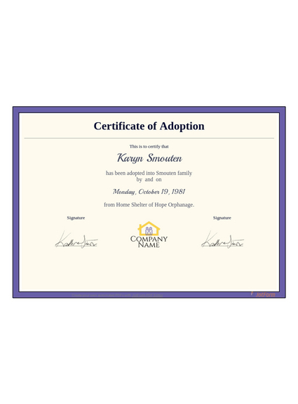 Adoption Certificate Template - Pdf Templates | Jotform with Unique Pet Adoption Certificate Template