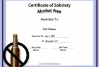 Alcohol-Free Certificate Printable Certificate | Drug Free pertaining to Best Certificate Of Sobriety Template Free