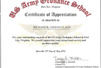Army Certificate Of Appreciation Template (8) – Templates E in Fresh Certificate Of Achievement Army Template