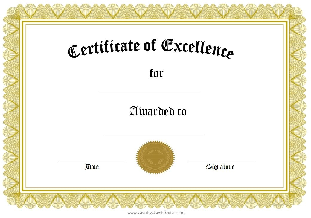 Award Of Excellence | Certificate Of Achievement Template intended for Fresh Blank Certificate Of Achievement Template