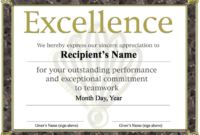 Award Of Excellence Certificate Template (5) | Professional intended for Unique Free Teamwork Certificate Templates 10 Team Awards