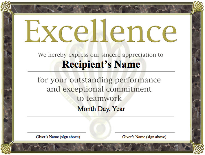 Award Of Excellence Certificate Template (5) | Professional intended for Unique Free Teamwork Certificate Templates 10 Team Awards