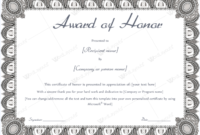 Award Of Honor (Formal Design) – Word Layouts | Teacher intended for Fresh Honor Award Certificate Templates