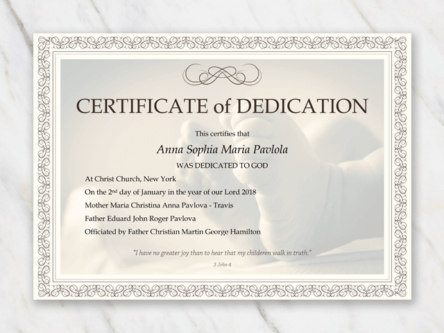Baby Dedication Certificate Template | Baby Dedication intended for New Baby Christening Certificate Template