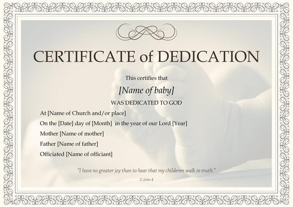 Baby Dedication Certificate Template | Boy Or Girl | Instant Download |  Print At Home | Gift | Baptism | Dedication To The Lord pertaining to New Baby Christening Certificate Template