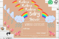 Baby Shower Certificate Pack – Winner – Rainbow Unicorn – Kraft Card Style  Cute Rustic Colourful Vintage Design – Printed – Boy Girl Unisex inside Best Baby Shower Winner Certificates