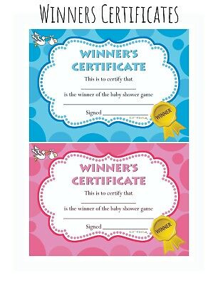 Baby Shower Winners Certificate - Blue Pink Boy Girl Unisex - 10/20 Pack -  Prize | Ebay with Best Baby Shower Winner Certificates