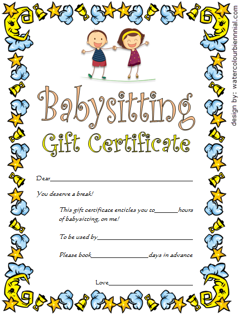 Babysitting Gift Certificate Template 4 Free | One Package in Quality Babysitting Certificate Template