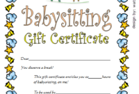 Babysitting Gift Certificate Template 4 Free | One Package within Free Printable Babysitting Gift Certificate