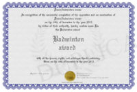 Badminton-Award pertaining to New Badminton Achievement Certificates