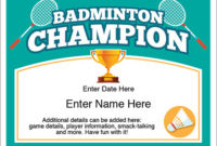 Badminton Champion Certificate – Free Award Certificates regarding Unique Badminton Certificate Template
