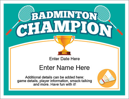 Badminton Champion Certificate - Free Award Certificates regarding Unique Badminton Certificate Template