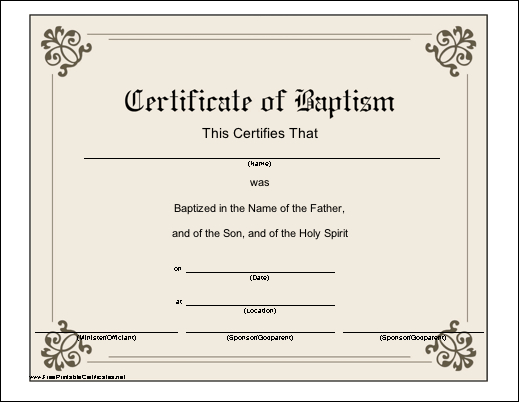 Baptism Certificate Printable Certificate | Printable throughout New Roman Catholic Baptism Certificate Template