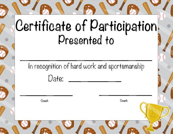 Baseball Certificate Of Participation Baseball Award Print regarding Fresh Baseball Achievement Certificate Templates