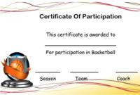 Basketball Certificate Of Participation Template intended for Quality Best Coach Certificate Template Free 9 Designs